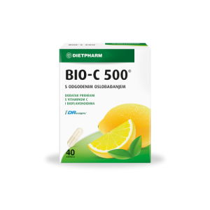 Bio-C 500 cps. A40 - dodatak prehrani s vitaminom C i kompleksom bioflavonoida iz kore ploda agruma.