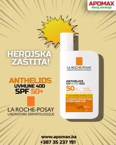 Promotivni baner za La Roche-Posay Anthelios UV Mune fluid SPF50+ protiv tamnih mrlja – visoka zaštita od sunca i ujednačen ten