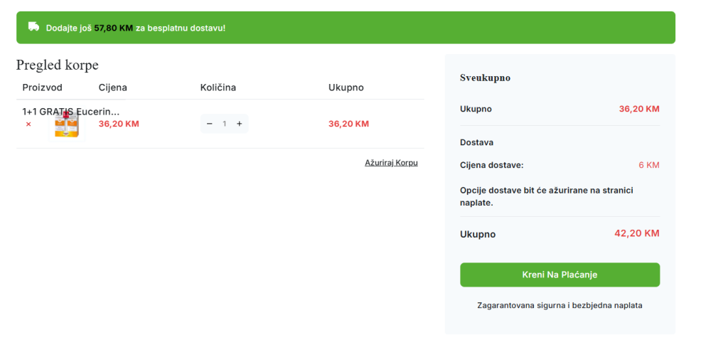 Prikaz proizvoda u korpi online apoteke Apomax prije završetka narudžbe