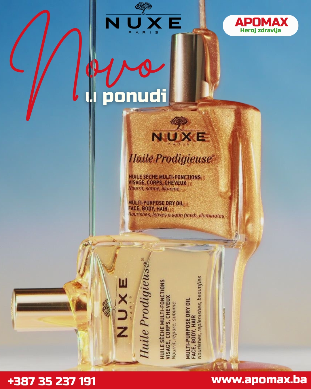 Nuxe Dermokozmetika – Huile Prodigieuse suho ulje za lice, tijelo i kosu dostupno u Apomax apoteci